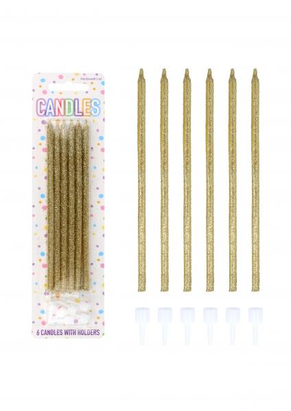 Goldene Glitzer Partykirschen 14cm mit Haltern, 6er Set