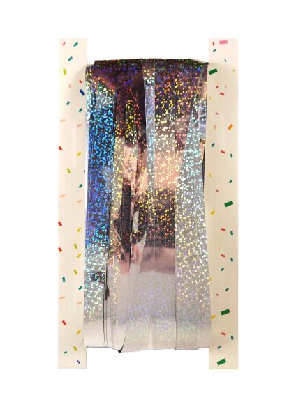 Holografische Silberfolie f&uuml;r T&uuml;rvorh&auml;nge, 92x244 cm, 1,2 cm dick, gl&auml;nzend & reflektierend