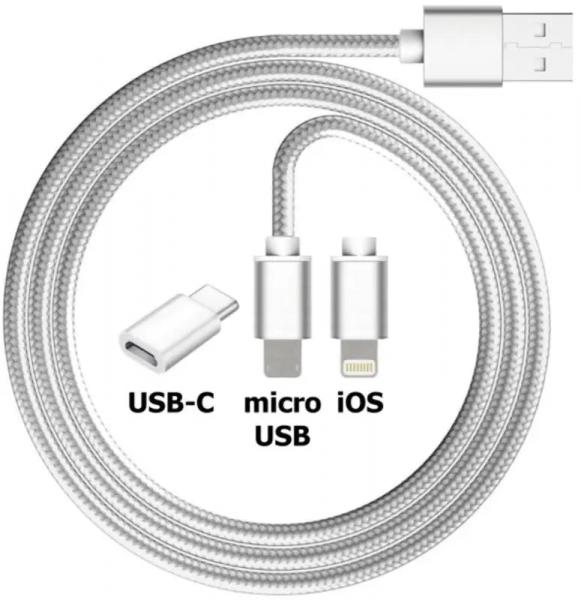 Ladekabel aus Stoff, 2in1 + USB-C Adapter, 100 cm