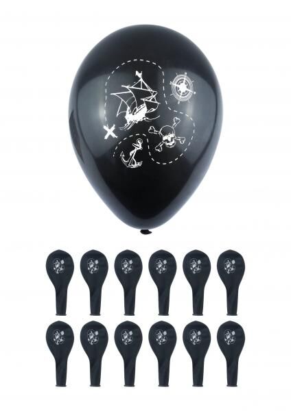 Schwarze Piraten-Luftballons 23 cm, Partydekoration f&uuml;r Kinderveranstaltungen und Themenfeste