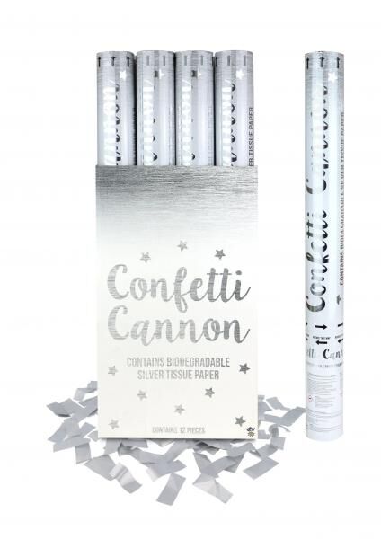 Silbernes Konfetti-Kanonen-Set, 50 cm &ndash; Party-Popper f&uuml;r Feiern & Events