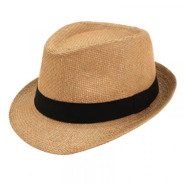 Fedora straw hat with black band