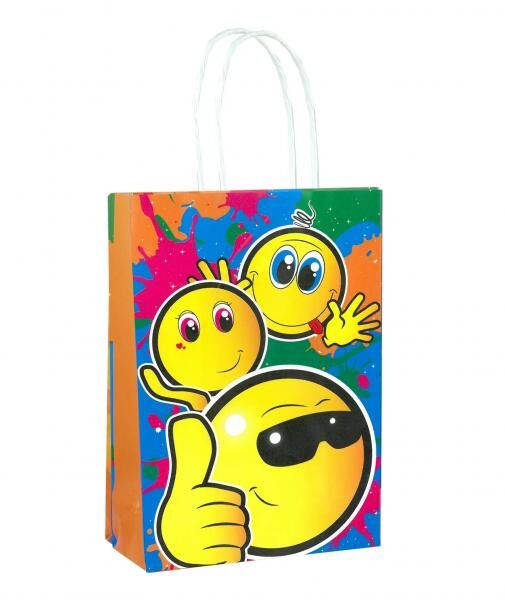 Tasche mit Smile-Face & Griff, 14x21x7 cm, Trendiges Design, Gelb