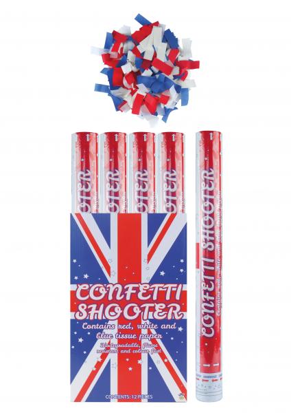 Union Jack Konfetti-Kanone 50cm, Party-Popper mit britischen Flaggen, Papierschlange