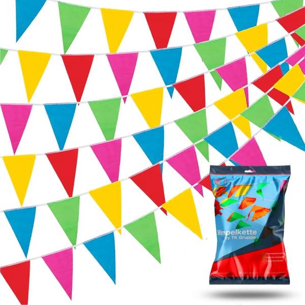 XXL Wimpelkette Stoff 100 Meter bunt Girlande Banner Fahne - Indoor & Outdoor Drau&szlig;en als Deko Dekoration (1x)