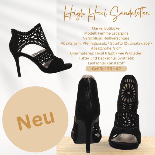 12er Karton sortiert High Heel Sandalette Sandale Pumps BULLBOXER Femme Escarpins, schwarz, Gr. 36-41