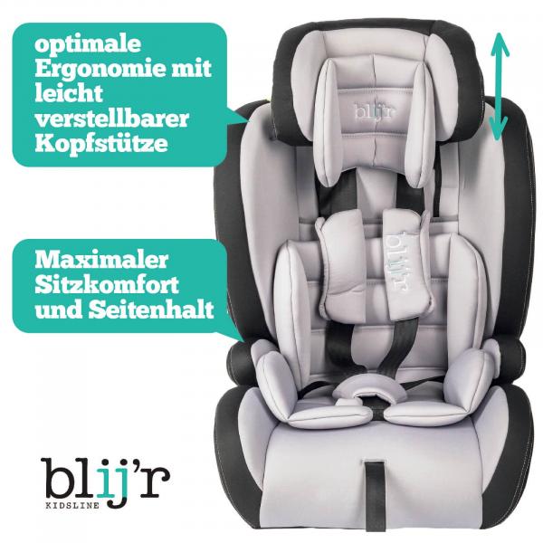 Blij`r Ivo plus grey/black Autositz Kindersitz I-Size für Kinder zwischen 76 und 150 cm Körpergröße mit Seitenaufprallschutz