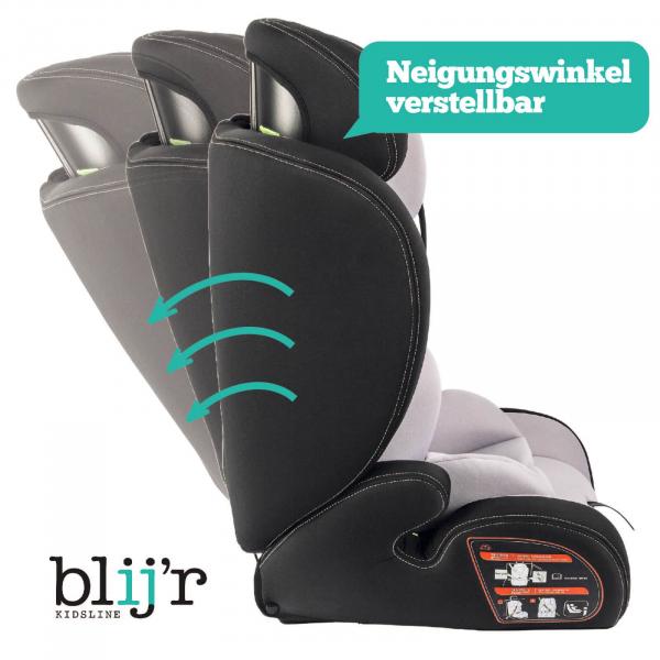 Blij`r Ivo plus grey/black Autositz Kindersitz I-Size für Kinder zwischen 76 und 150 cm Körpergröße mit Seitenaufprallschutz