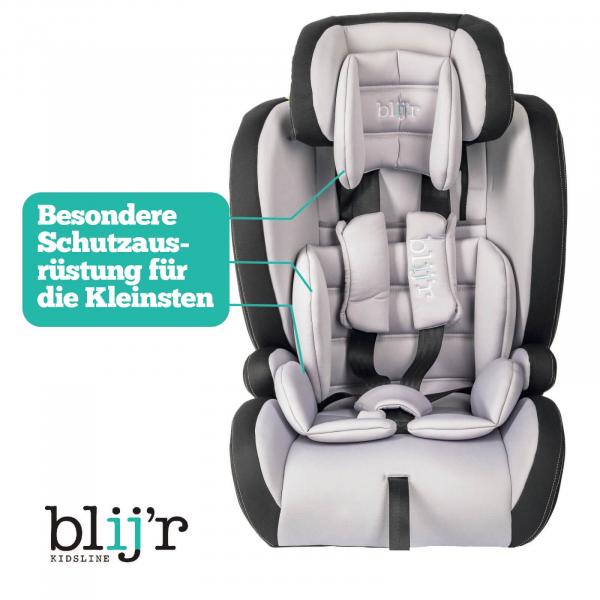Blij`r Ivo plus grey/black Autositz Kindersitz I-Size für Kinder zwischen 76 und 150 cm Körpergröße mit Seitenaufprallschutz