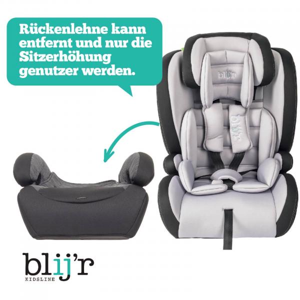 Blij`r Ivo plus grey/black Autositz Kindersitz I-Size für Kinder zwischen 76 und 150 cm Körpergröße mit Seitenaufprallschutz