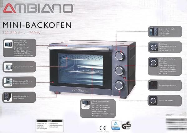 Ambiano Mini-Backofen ✔1200W ✔15L ✔ NEU & OVP
