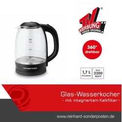 Glas-Wasserkocher mit integriertem Kalkfilter