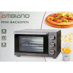     Ambiano Mini Backofen     1200 W     60-Minuten-Timer     stufenlose Temperatureinstellung: 100–230 °C     220–240 V, 50–60 Hz     