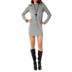 Strickkleid m. Kapuze, grau