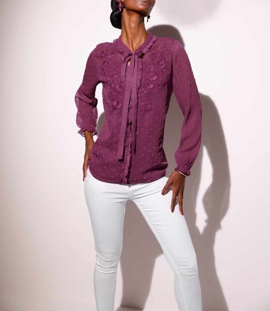 Bluse m. Stickerei + Top, beere