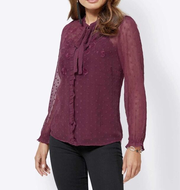 Bluse m. Stickerei + Top, beere