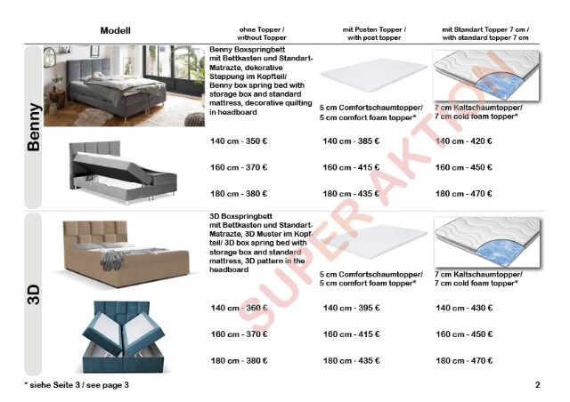 Betten Angebot, Boxspringbetten mit Bettkasten, Matratze und wahlweise Topper