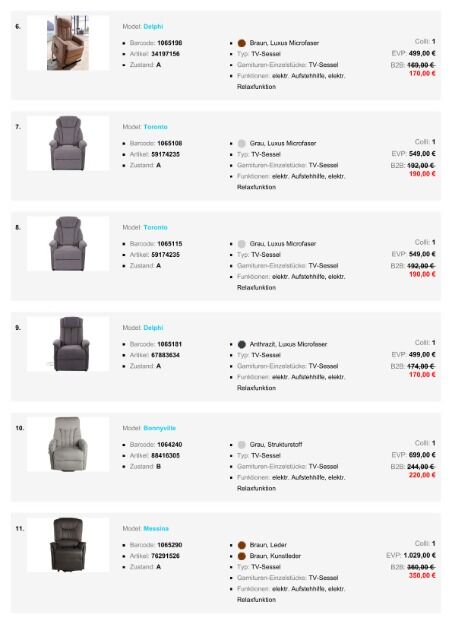 Möbelpaket mit Sessel, TV-Sessel, Relaxsessel und Chefsessel verschiedene Modelle