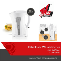 Wasserkocher mit Kalkfilter - 1,7l - weiß/grau
