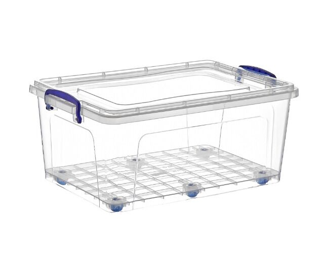 Storage box with wheels transparent 40 liters