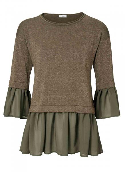 2-in-1-Pullover m. Chiffon, oliv-goldfarben