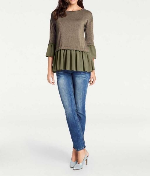 2-in-1-Pullover m. Chiffon, oliv-goldfarben