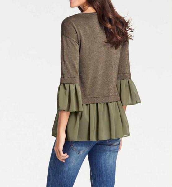 2-in-1-Pullover m. Chiffon, oliv-goldfarben