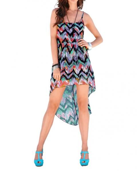 Asymmetrisches Chiffonkleid, bunt