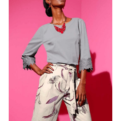 Bluse m. Spitze, grau