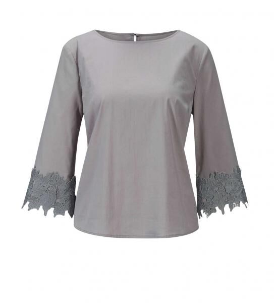 Blouse w. lace, gray