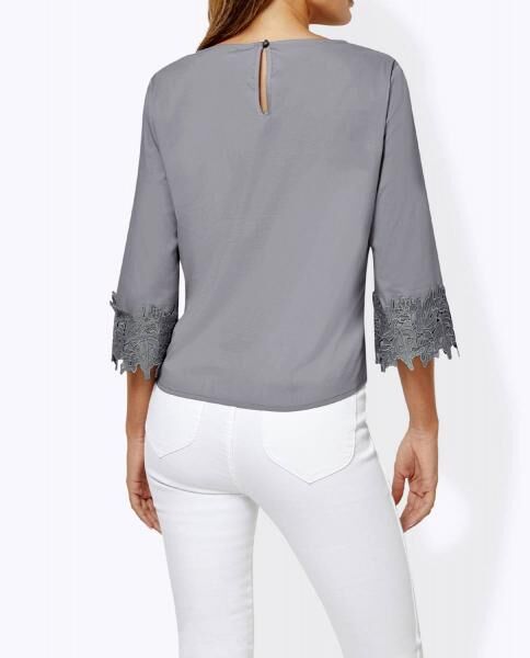 Blouse w. lace, gray