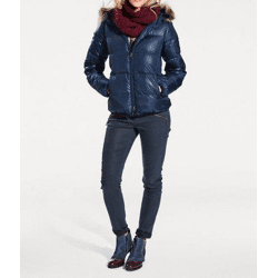 Daunenjacke m. Webpelz, blau