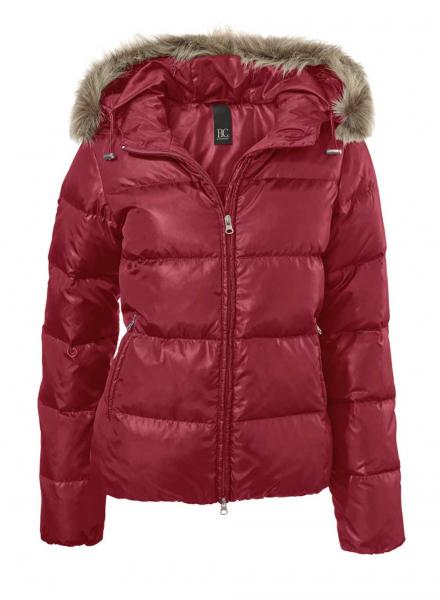 Daunenjacke m. Webpelz, kirschrot