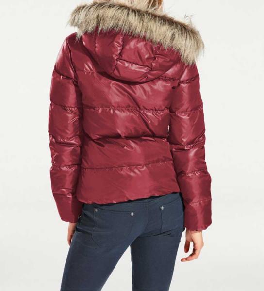 Daunenjacke m. Webpelz, kirschrot