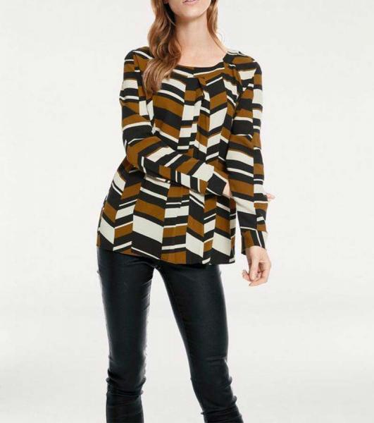 Designer-Druckbluse, schwarz-cognac