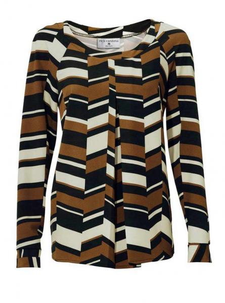 Designer-Druckbluse, schwarz-cognac