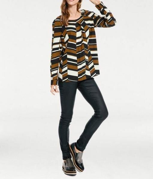 Designer-Druckbluse, schwarz-cognac