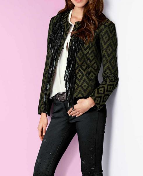 Designer-Jacquard-Blazer, oliv-schwarz