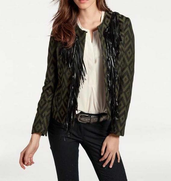 Designer-Jacquard-Blazer, oliv-schwarz