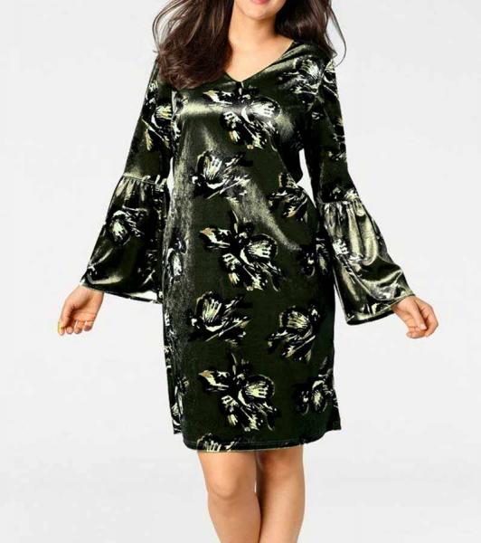 Designer-Samtkleid, khaki-bunt