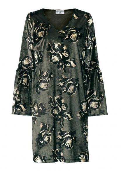 Designer-Samtkleid, khaki-bunt
