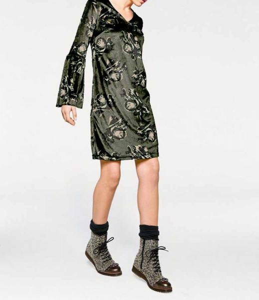 Designer-Samtkleid, khaki-bunt