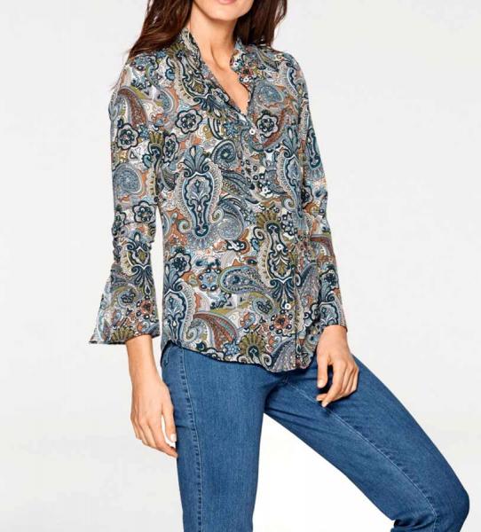 Designer-Schluppen-Druckbluse, bunt