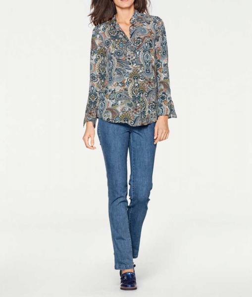 Designer-Schluppen-Druckbluse, bunt