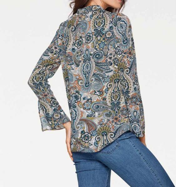 Designer-Schluppen-Druckbluse, bunt