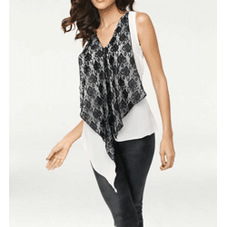 Designer-Spitzen-Chiffontop, schwarz-weiß