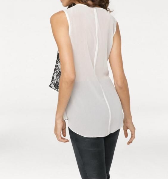 Designer-Spitzen-Chiffontop, schwarz-weiß