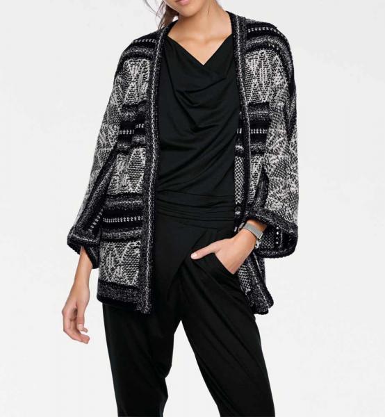Designer-Strickjacke, schwarz-stein