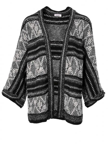 Designer-Strickjacke, schwarz-stein