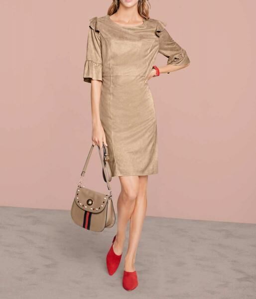 Designer-Velourslederimitatkleid, sand